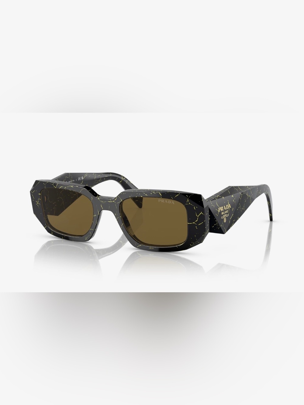 Prada Black Rectangle Frame with black/yellow Marble and Brown Lens Sunglasses